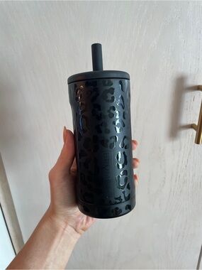 Brumate Black Leopard Stainless Tumbler with Straw